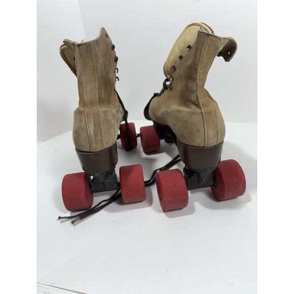 Vintage Variflex Brown Leather Suede Roller Skates Size 10 D 4 Wheels - Picture 2 of 14